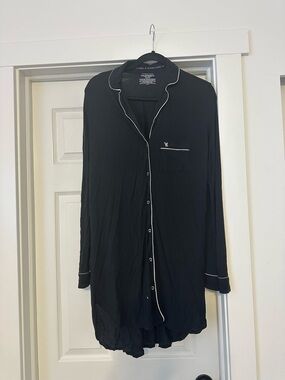 Victoria's Secret Black Button-Down Shirt with White Piping